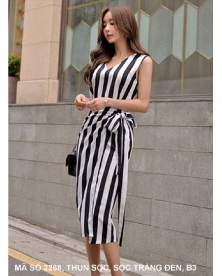 Đầm Sọc Cô Tim Sát Nách Thắt Nơ Eo - 2268