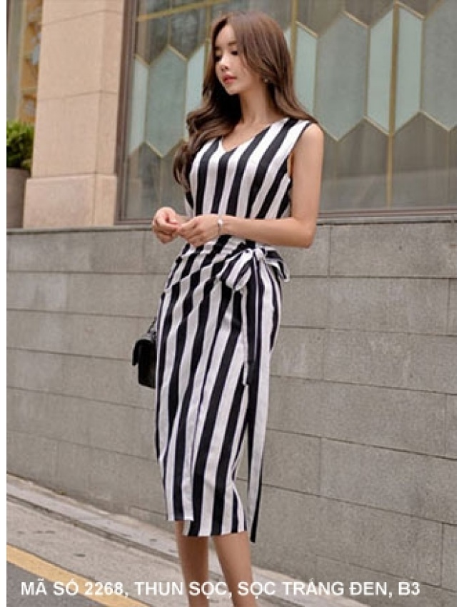 Đầm Sọc Cô Tim Sát Nách Thắt Nơ Eo - 2268