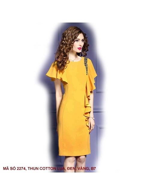 Đầm Dún Vai Đính Bèo Bên Hông - 2274
