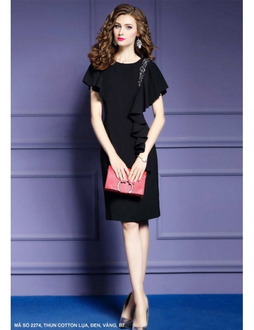 Đầm Dún Vai Đính Bèo Bên Hông - 2274