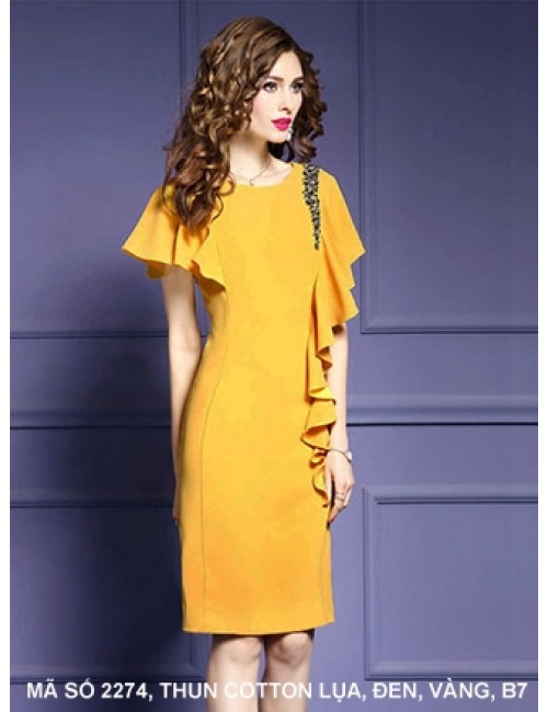 Đầm Dún Vai Đính Bèo Bên Hông - 2274