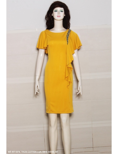 Đầm Dún Vai Đính Bèo Bên Hông - 2274