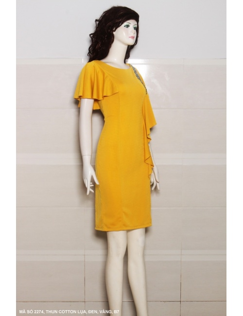 Đầm Dún Vai Đính Bèo Bên Hông - 2274