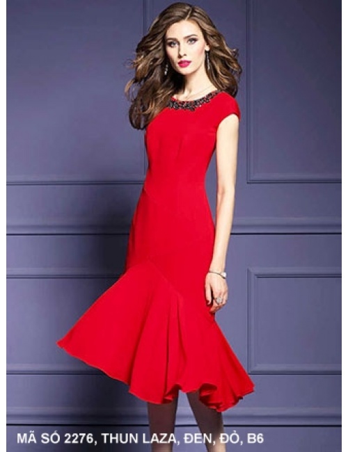 Đầm Lai Xéo Dún Cổ Đính Đá - 2276