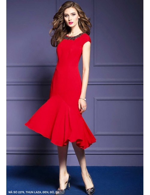 Đầm Lai Xéo Dún Cổ Đính Đá - 2276