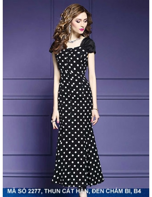Đầm Chấm Bi Tay Ráp Lăn - 2277