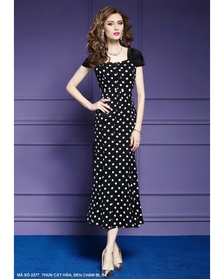 Đầm Chấm Bi Tay Ráp Lăn - 2277