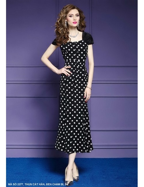 Đầm Chấm Bi Tay Ráp Lăn - 2277
