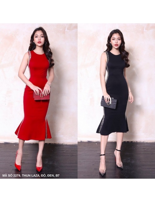 Đầm Lai Loe Kết Ống Trúc Bên Hông - 2279