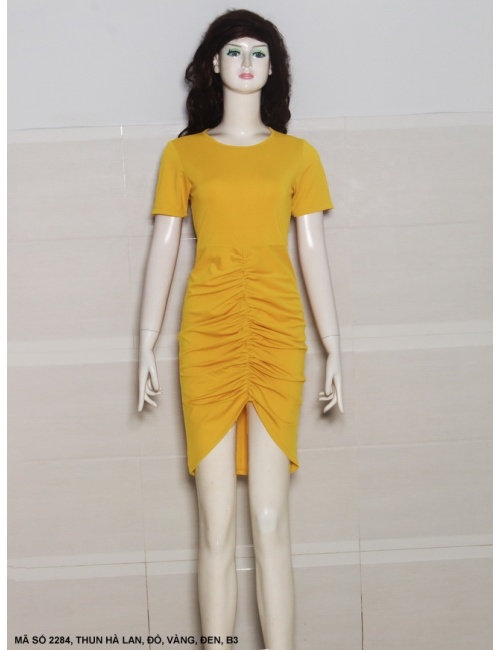 Đầm Tay Ngắn Dún Eo Lai Xẻ Giữa - 2284