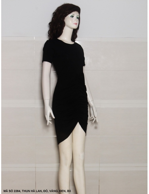 Đầm Tay Ngắn Dún Eo Lai Xẻ Giữa - 2284