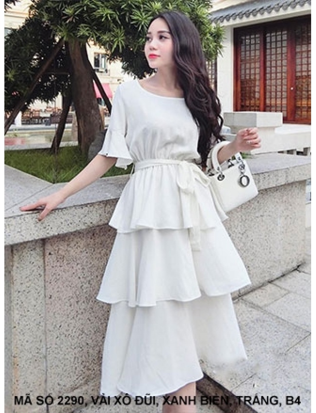 Đầm Tay Lở Leo Ba Tầng Thắt Nơ Eo - 2290