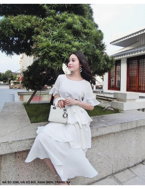 Đầm Tay Lở Leo Ba Tầng Thắt Nơ Eo - 2290