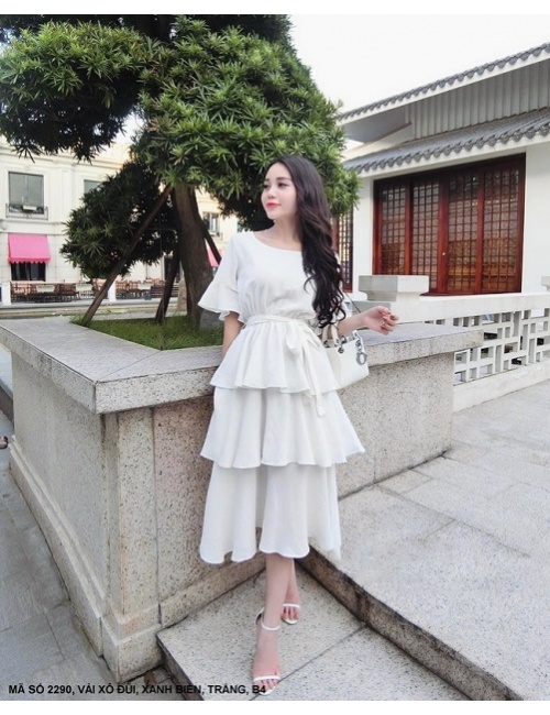 Đầm Tay Lở Leo Ba Tầng Thắt Nơ Eo - 2290