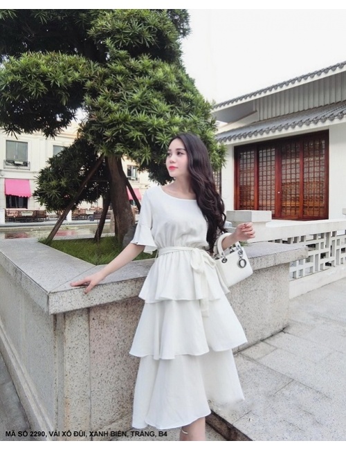 Đầm Tay Lở Leo Ba Tầng Thắt Nơ Eo - 2290