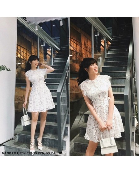 ĐẦM REN ĐÍNH 2 NƠ BÊN EO - 2291