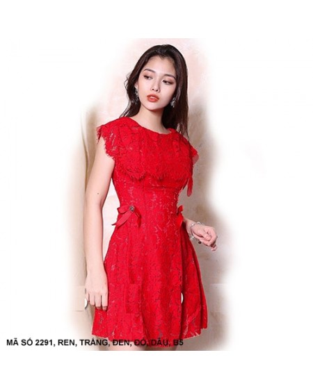 ĐẦM REN ĐÍNH 2 NƠ BÊN EO - 2291