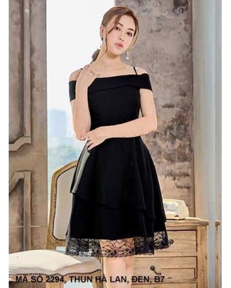 Đầm Vai Trễ Hai Dây Phối Ren Lai - 2294
