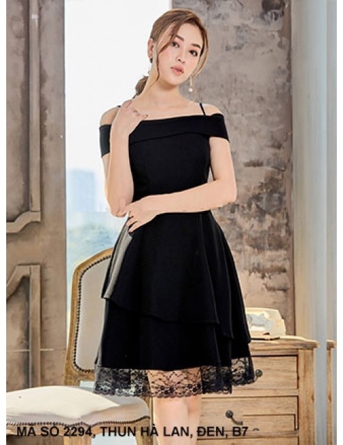 Đầm Vai Trễ Hai Dây Phối Ren Lai - 2294