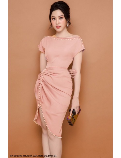 Đầm Cổ Rộng Lai Xéo Đính Hạt Bẹt - 2295