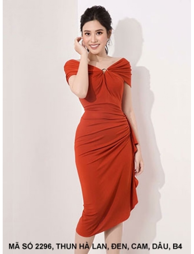 Đầm Lai Xéo Dún 1 Bên Eo Cổ Đính Khoen D - 2296