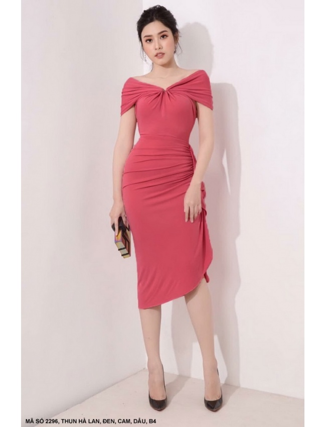 Đầm Lai Xéo Dún 1 Bên Eo Cổ Đính Khoen D - 2296