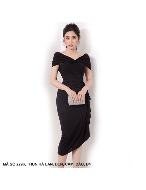 Đầm Lai Xéo Dún 1 Bên Eo Cổ Đính Khoen D - 2296