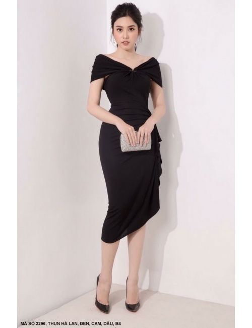 Đầm Lai Xéo Dún 1 Bên Eo Cổ Đính Khoen D - 2296