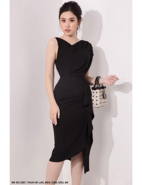 Đầm Lai Xéo Vai Lệch Dún Bên Hông - 2297