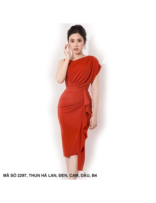 Đầm Lai Xéo Vai Lệch Dún Bên Hông - 2297