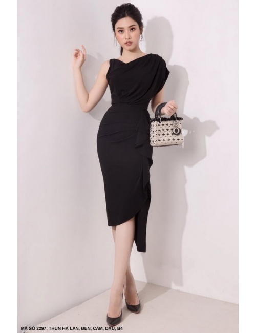 Đầm Lai Xéo Vai Lệch Dún Bên Hông - 2297