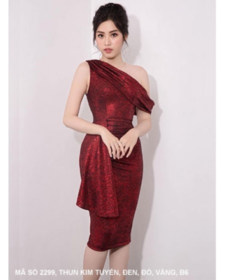 Đầm Kim Tuyến Cổ Chéo Hở Một Bên Vai Eo Đính Dún Bèo - 2299