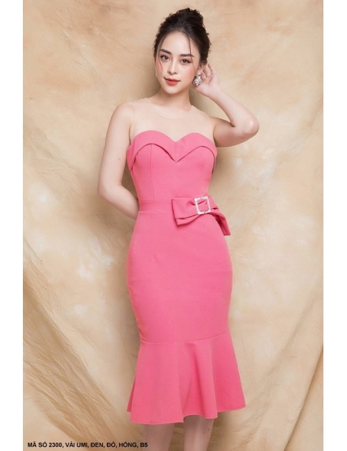 Đầm Ôm Phối Lưới Trước Ngực Và Eo Đính Nơ - 2300