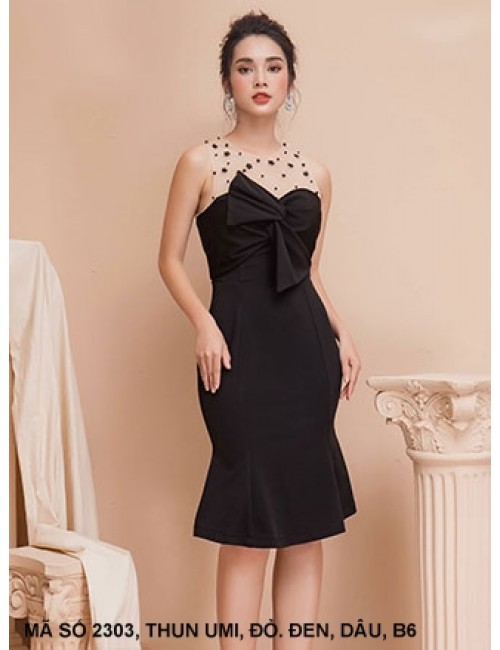 ĐẦM CÚP NGỰC ĐÍNH NƠ LỚN TRƯỚC NGỰC - 2303