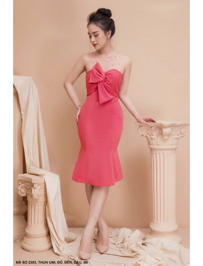 ĐẦM CÚP NGỰC ĐÍNH NƠ LỚN TRƯỚC NGỰC - 2303