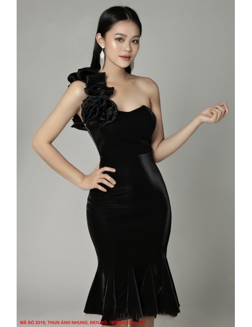 Đầm Ôm 1 Vai Đính Hoa Lai Loe Dún - 2315