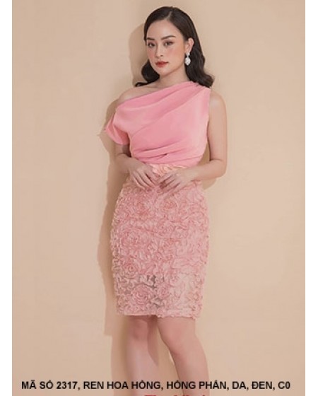 Đầm Ôm Cổ Xéo Phối Ren - 2317