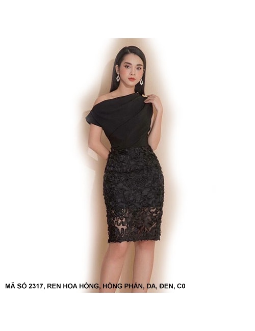 Đầm Ôm Cổ Xéo Phối Ren - 2317