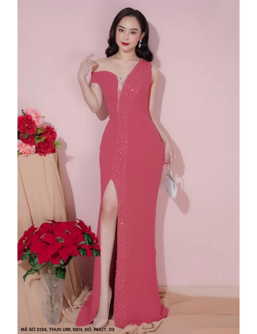 Đầm Dạ Hộ Kết Cườm Cổ Khoét Sau Vai Rớt Một Bên - 2324