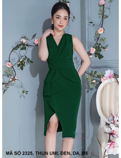 Đầm Ôm Sát Nách Cổ V Dún 1 Bên Eo - 2325