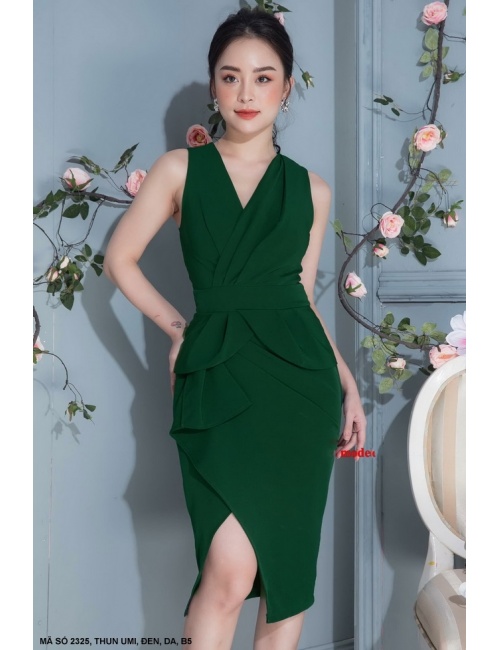 Đầm Ôm Sát Nách Cổ V Dún 1 Bên Eo - 2325