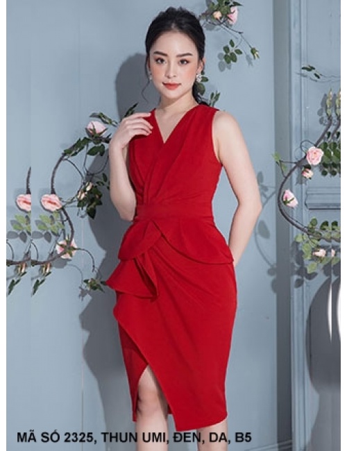 Đầm Ôm Sát Nách Cổ V Dún 1 Bên Eo - 2325