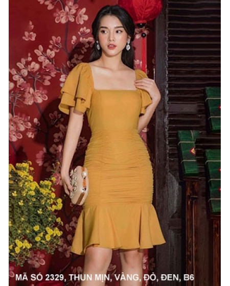 Đầm Ôm Lai Xòe Cổ Vuông Tay Dún 2 Tầng - 2329