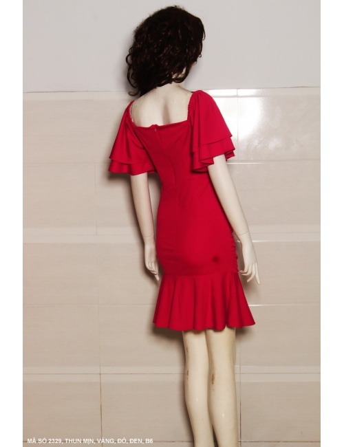 Đầm Ôm Lai Xòe Cổ Vuông Tay Dún 2 Tầng - 2329