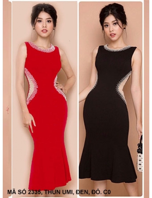 Đầm Ôm Eo Phối Lưới Lai Dún - 2335
