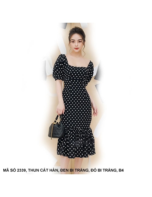 Đầm Ôm Cổ Vuông Tay Ngắn Lai Dún - 2339