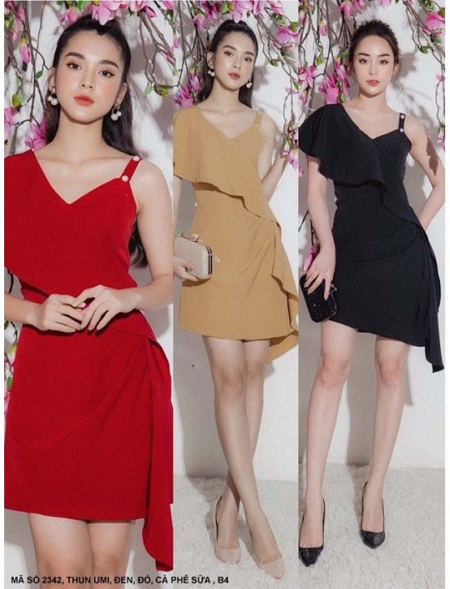 Đầm Xòe 1 Dây 1 Tay Ngắn Dún - 2342