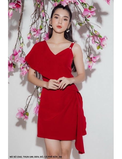 Đầm Xòe 1 Dây 1 Tay Ngắn Dún - 2342