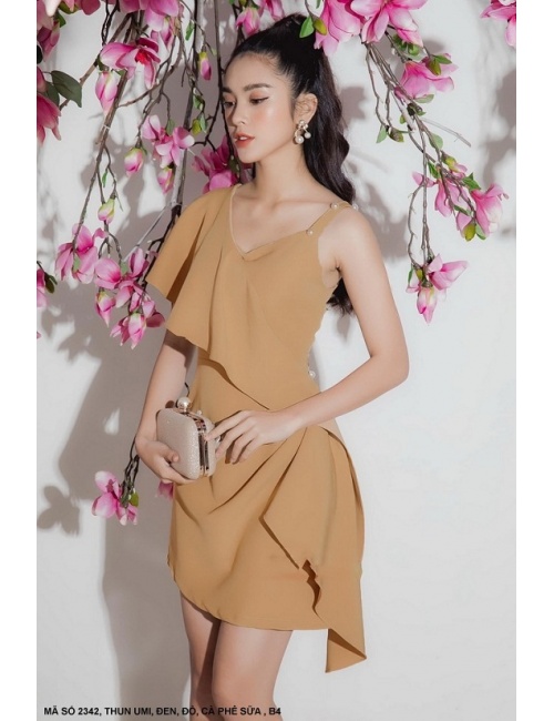 Đầm Xòe 1 Dây 1 Tay Ngắn Dún - 2342