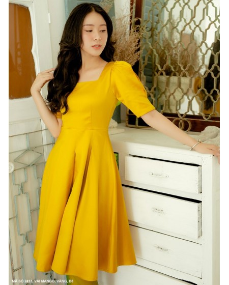 Đầm Xòe Cổ Vuông Tay Lở - 2413